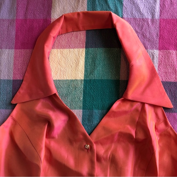 Vintage Pink Orange rhinestone halter Top size 10 Medium 90s - Picture 3 of 16